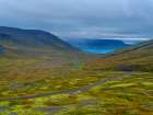 Iceland. Road over Hrafnseyrarheidi near Thingeyri during autumn. Art Print